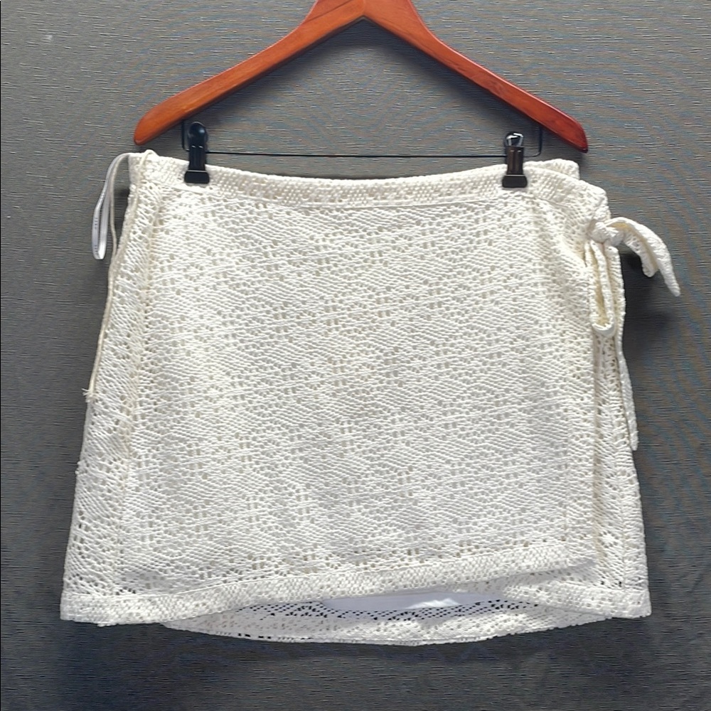 SABO White Wrap Tie Front Mini Skirt designed in AUSTRALIA model ALINA